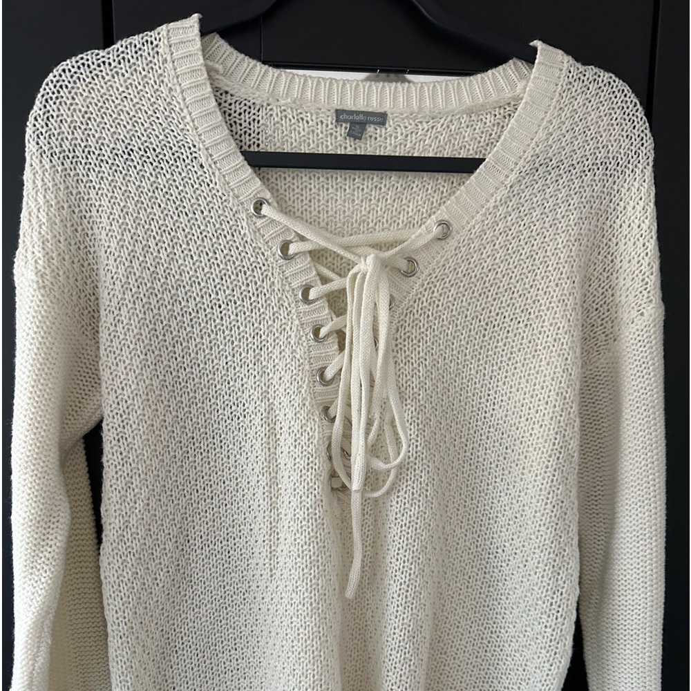 Charlotte Russe cream sweater small tie front